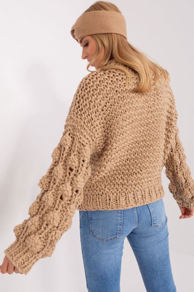 Love Lace Love Lace Women's Textured Puff Sleeve Long Sleeve Sweater in Beige - 3