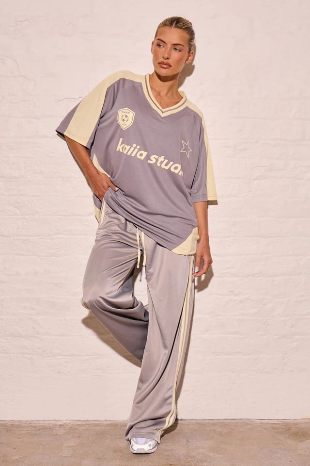 Kaiia Kaiia Oversized Football Top Mist Grey & Lemon - 3