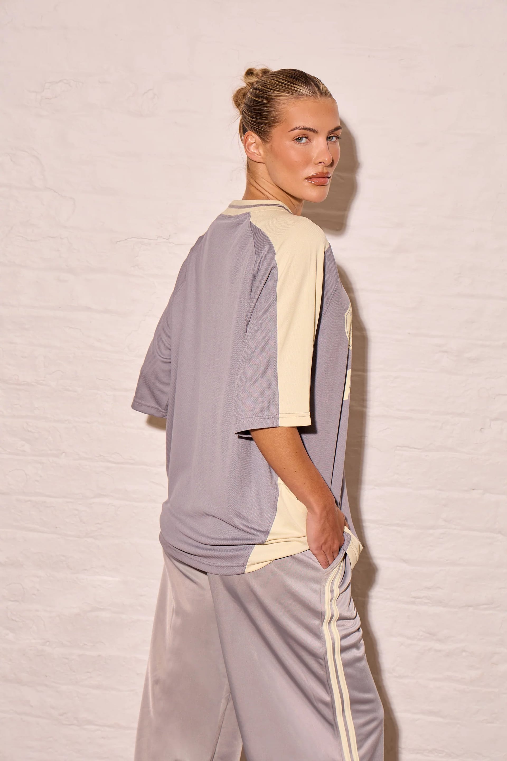 Kaiia Kaiia Oversized Football Top Mist Grey & Lemon - 4