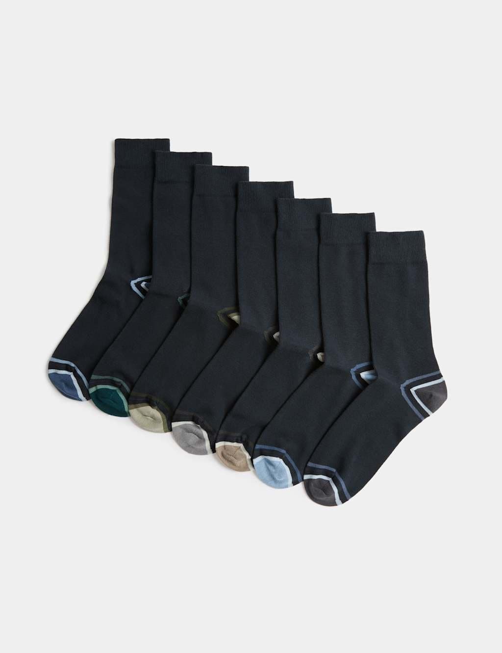 Marks & Spencer M&S 7 Pack Cool & Fresh™ Cotton Rich Socks Navy Mix