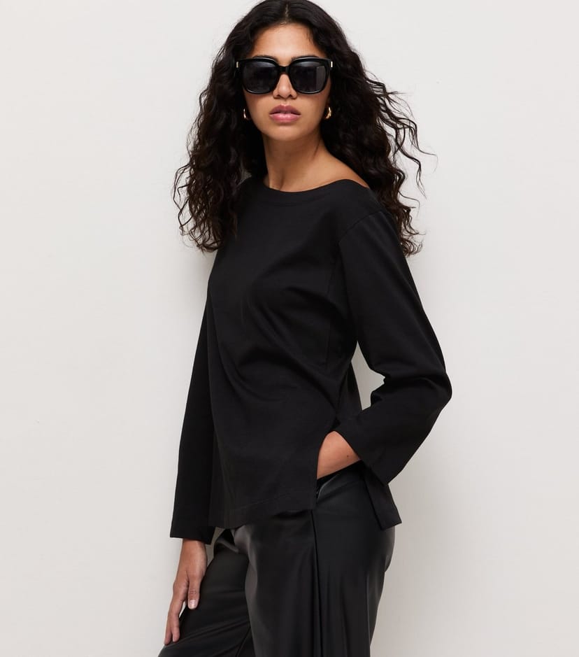 New Look Women's Black Cotton Long Sleeve Off The Shoulder Top New Look - 1
