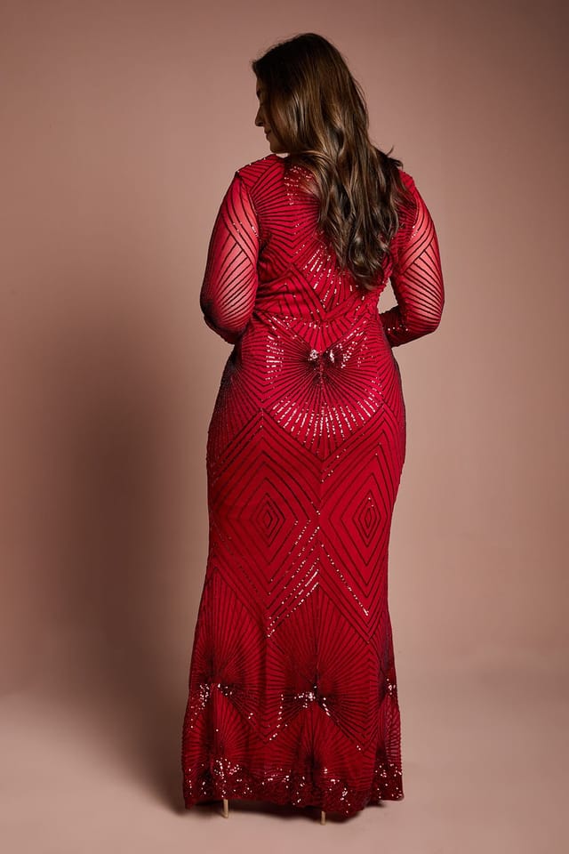 Coast Coast Women's Plus Size Long Sleeve Embellished Maxi Dress in Red - 3
