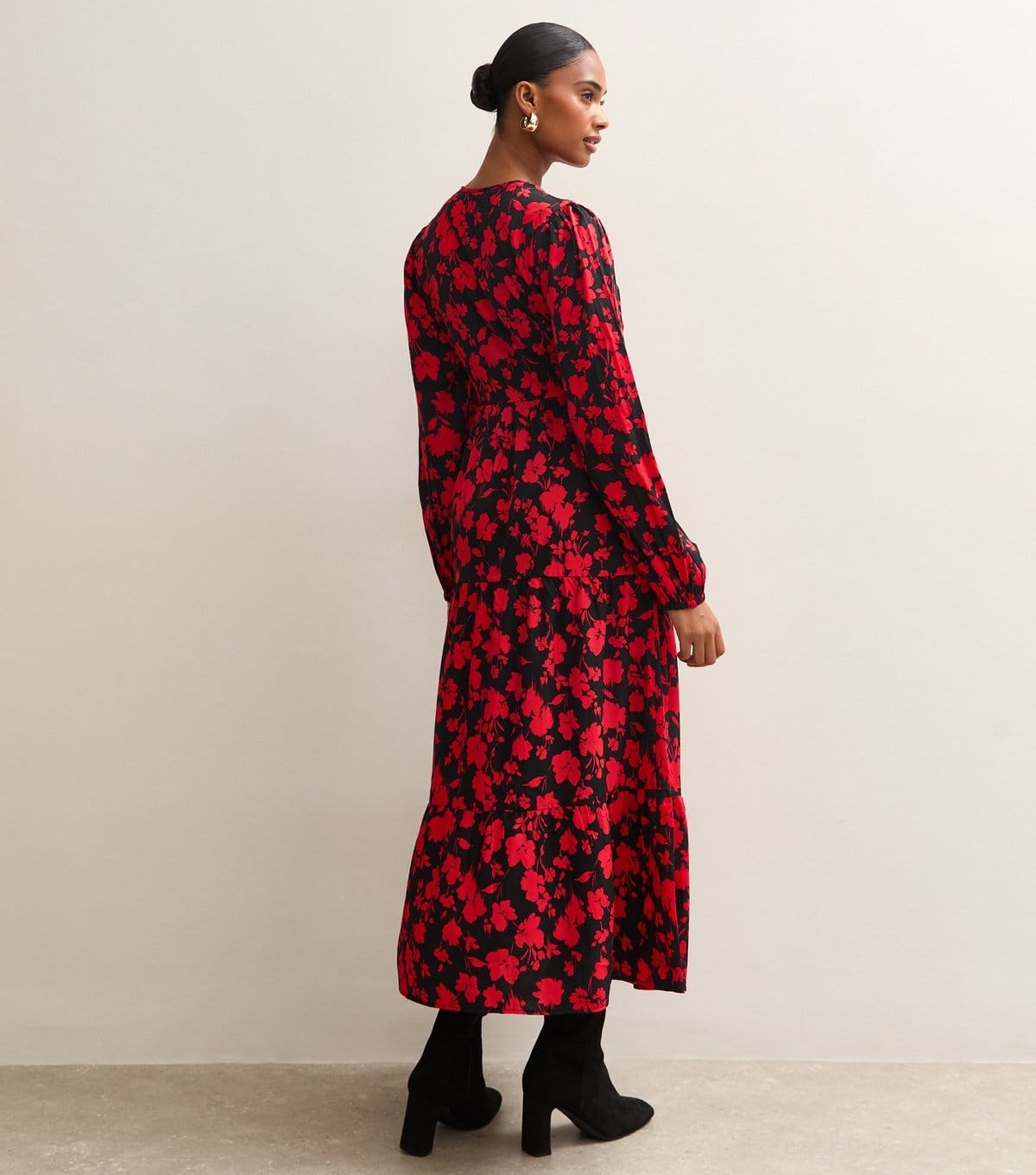 New Look Women's Red Floral Long Sleeve Wrap Midi Dress New Look - 4