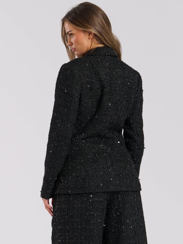 Finding Friday Finding Friday Women's Metallic Tweed Double Breasted Tailored Jacket in Black - 3