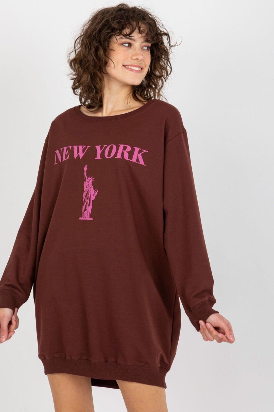 Love Lace Love Lace Women's Oversized Casual Printed Sweatshirt Longline in Burgundy