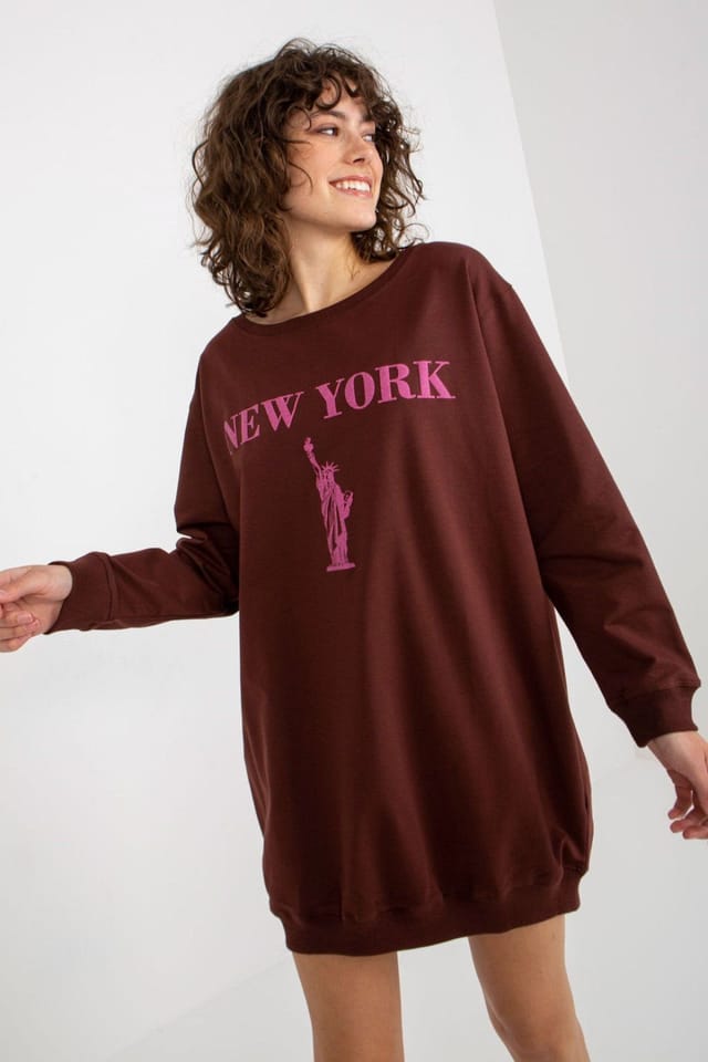 Love Lace Love Lace Women's Oversized Casual Printed Sweatshirt Longline in Burgundy - 2