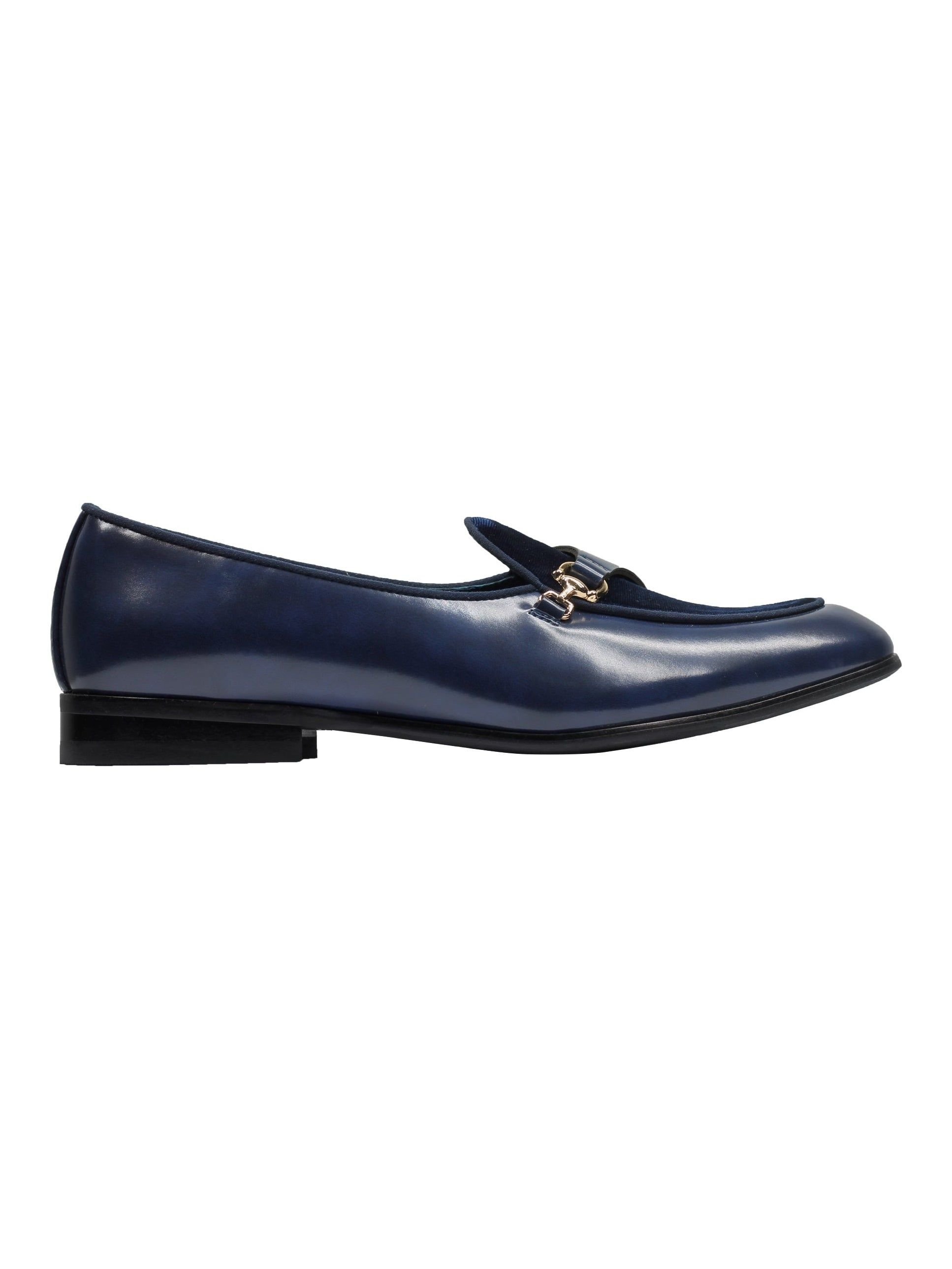XPOSED XPOSED Men's Stylish Leather & Velvet Loafers With Elegant Monk Strap in Navy - 4