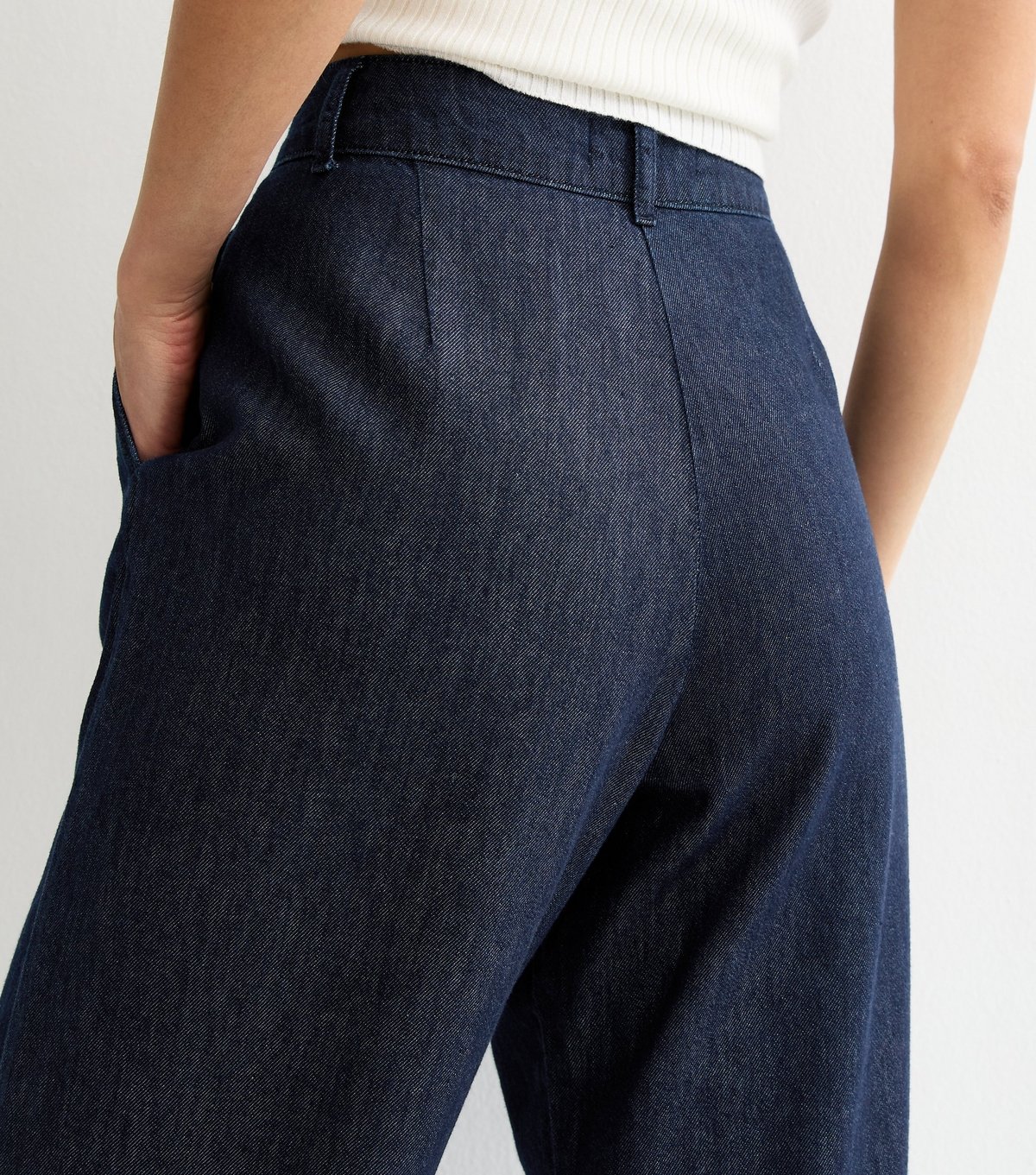 New Look Women's Tall Dark Blue Denim Pleated Wide Leg Trousers New Look - 3