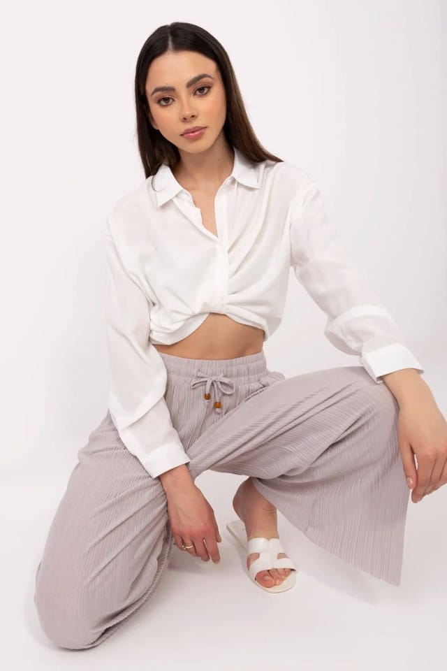 Love Lace Love Lace Women's High Waist Tie Wide Leg Casual Trousers in Grey - 2
