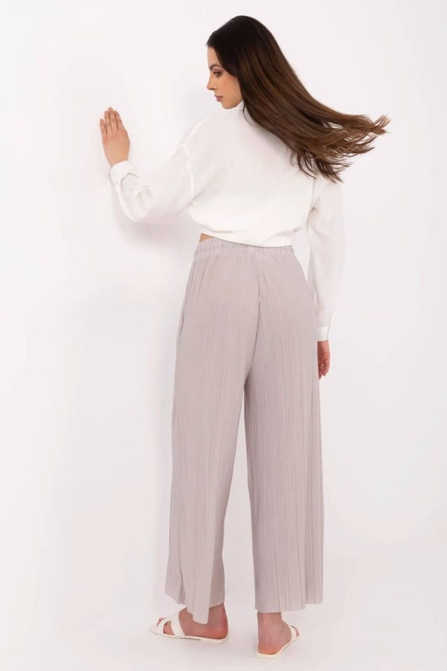 Love Lace Love Lace Women's High Waist Tie Wide Leg Casual Trousers in Grey - 3