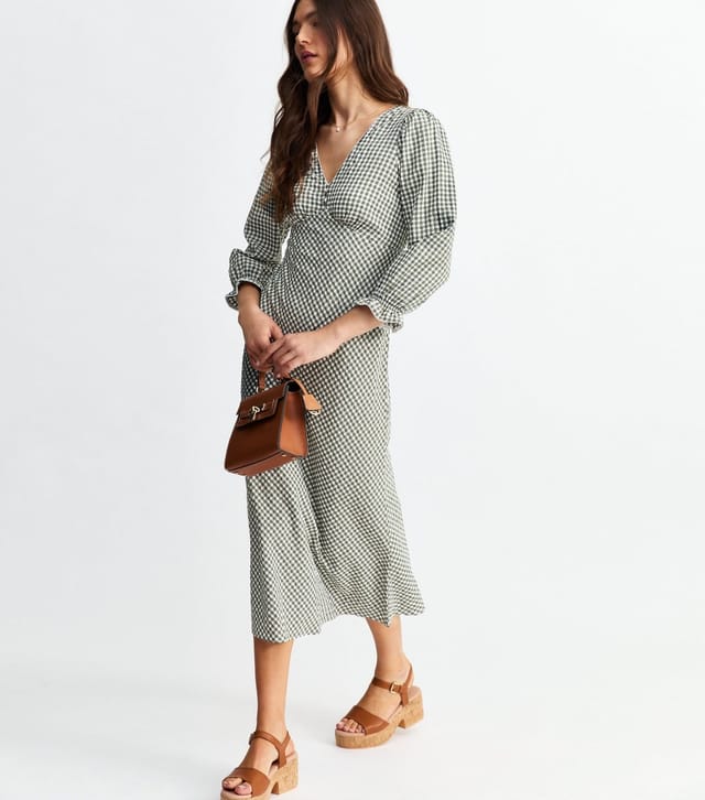 New Look Women's Green Gingham Check Midi Dress New Look - 2