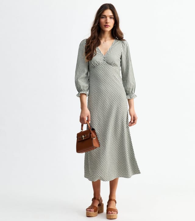 New Look Women's Green Gingham Check Midi Dress New Look - 3