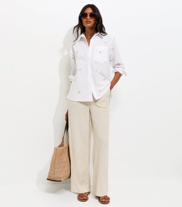 New Look Women's White Cotton Embroidered Shell Long Sleeve Shirt New Look - 3