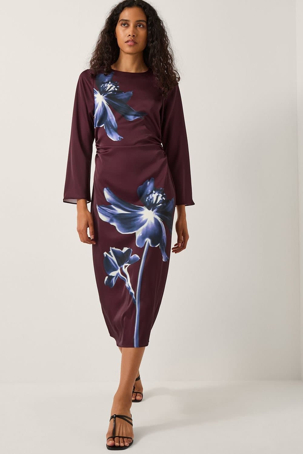 Monsoon Monsoon Women's Polly Floral Print Midi Dress Red in Burgundy