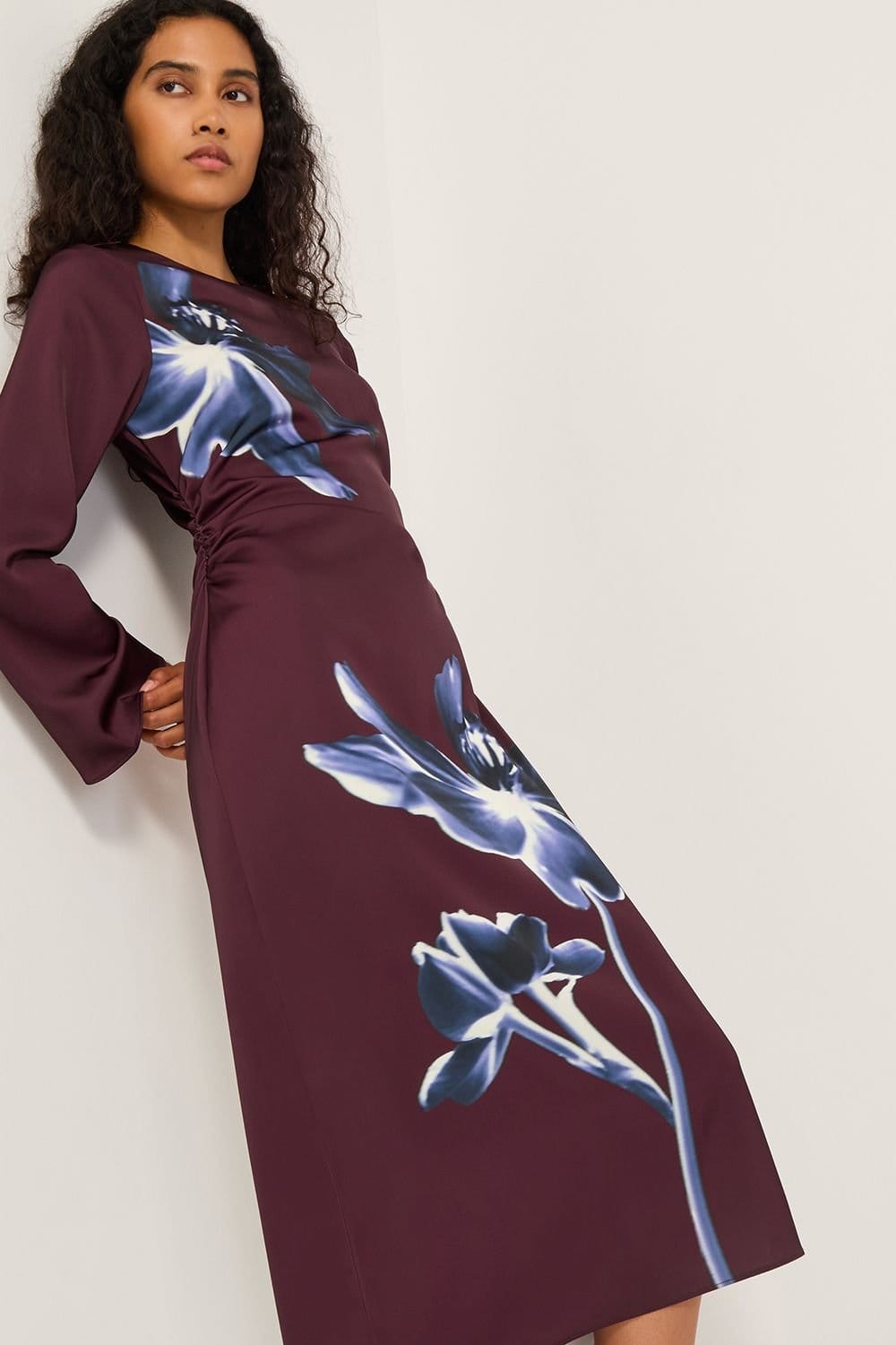 Monsoon Monsoon Women's Polly Floral Print Midi Dress Red in Burgundy - 4