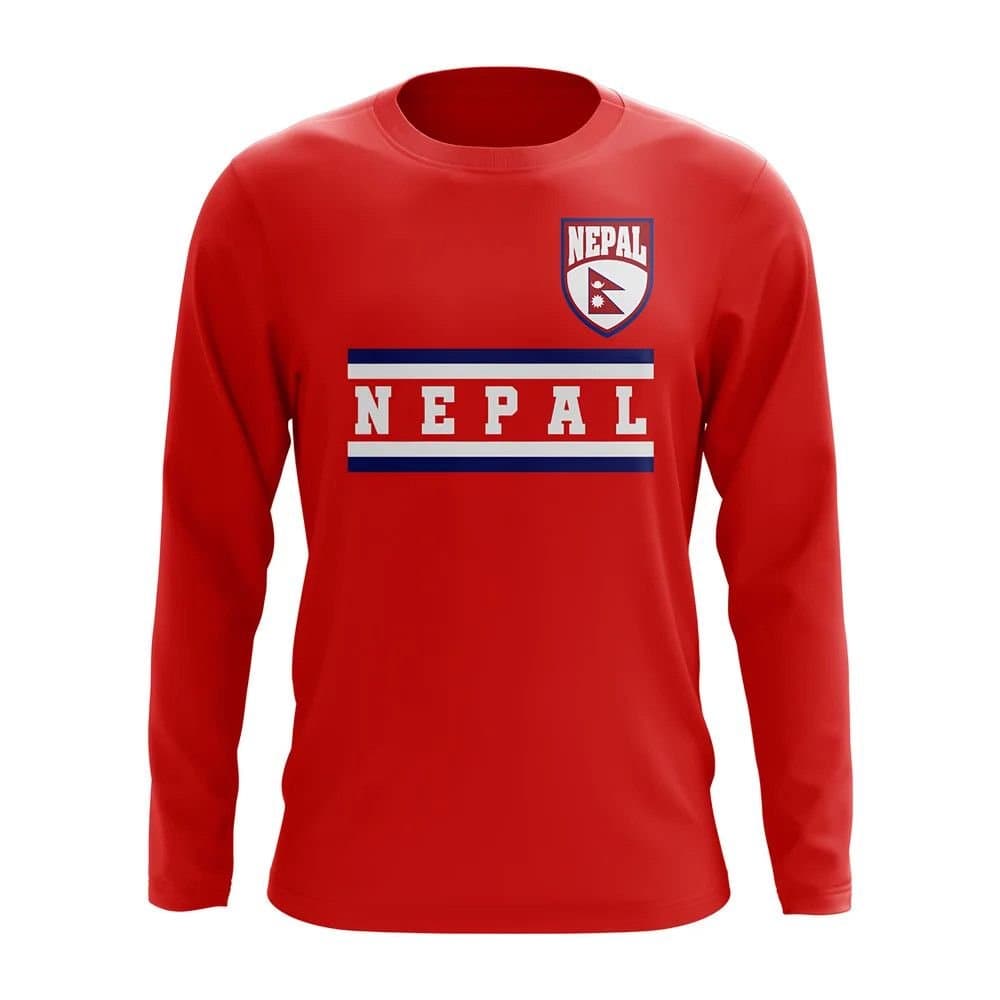 Nepal Nepal Men's Personalised Core Football Country Long Sleeve T-Shirt in Red