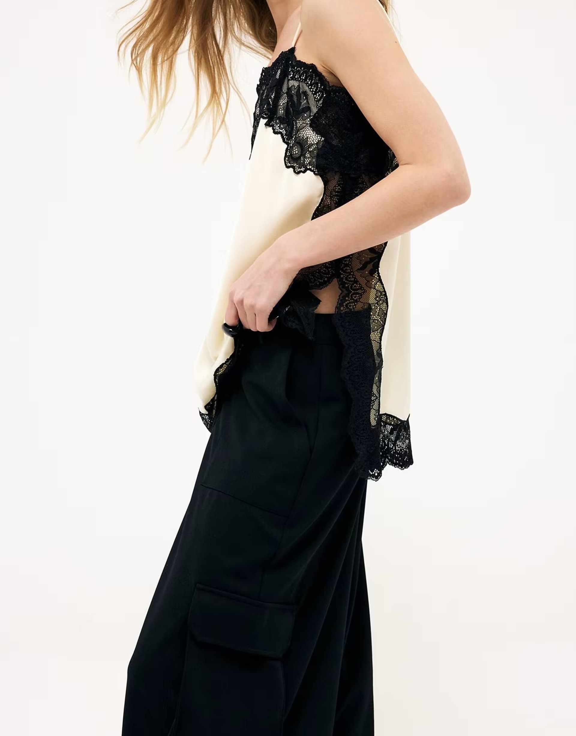 ASOS ASOS Black Cargo Trousers with Lace Detail
