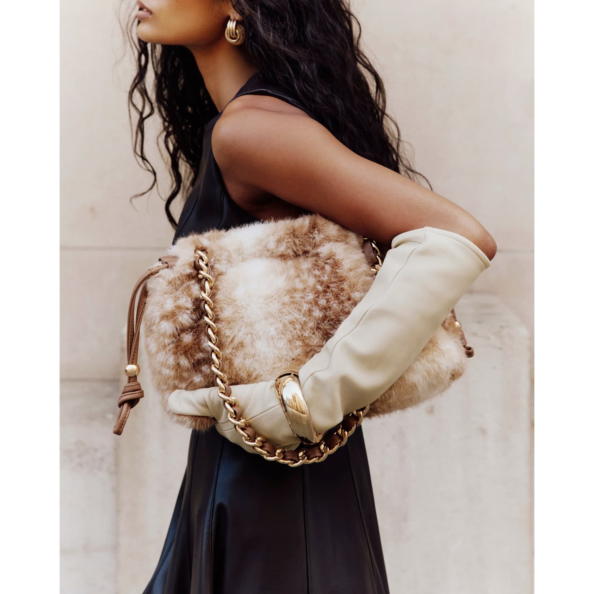 River Island River Island Womens Beige Deer Print Faux Fur Clutch Bag