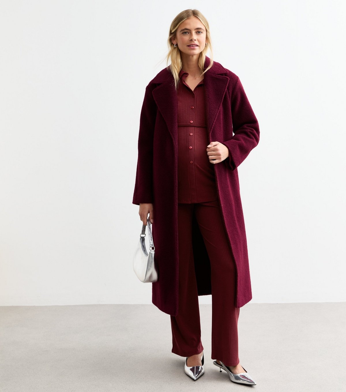 New Look Women's Maternity Burgundy Ribbed Wide Leg Trousers New Look - 3