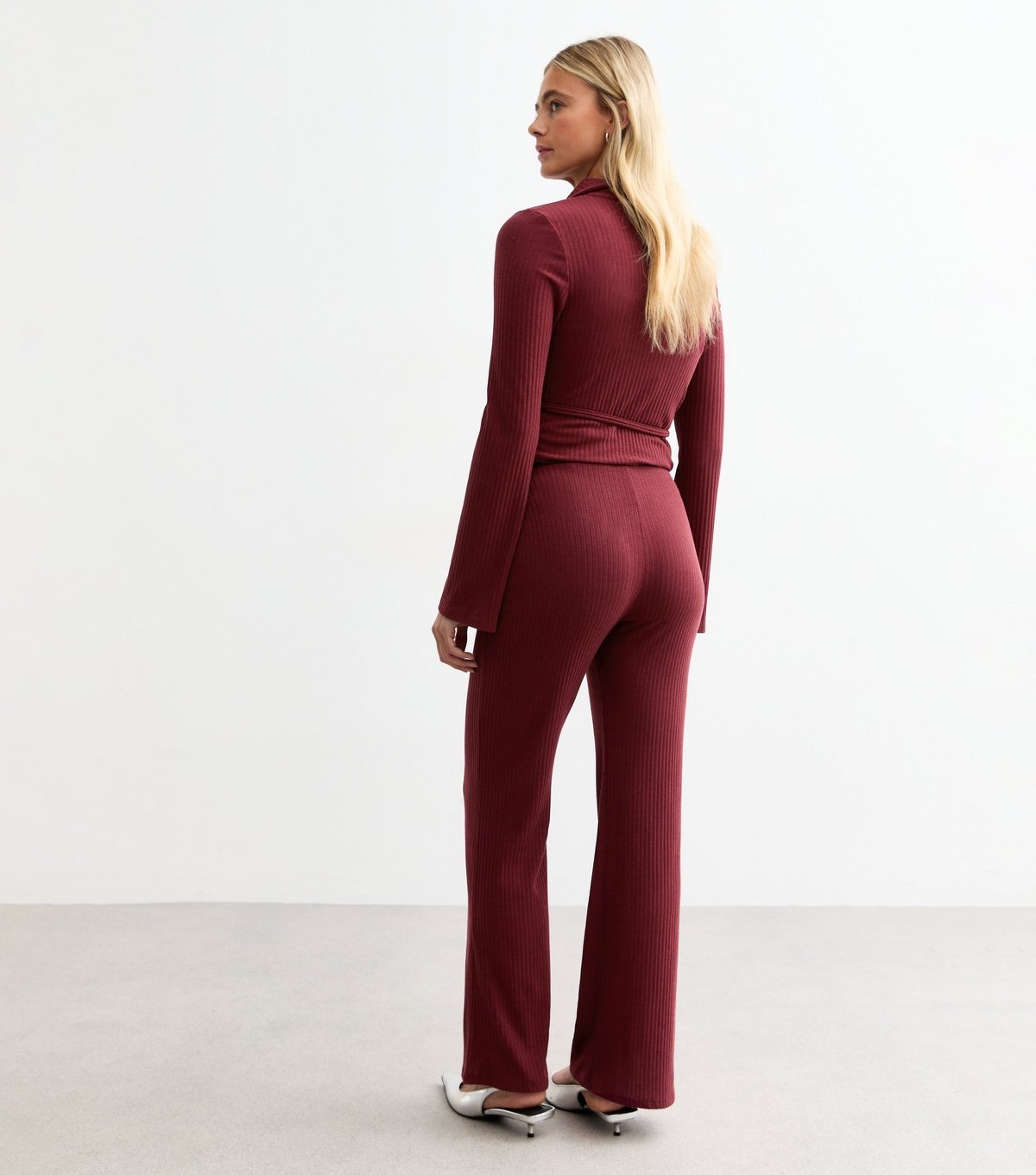 New Look Women's Maternity Burgundy Ribbed Wide Leg Trousers New Look - 4