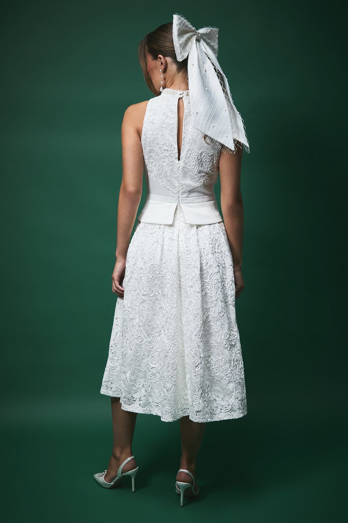 Coast Coast Women's Lisa Tan Lace Peplum Detail Midi Wedding Dress in White - 3