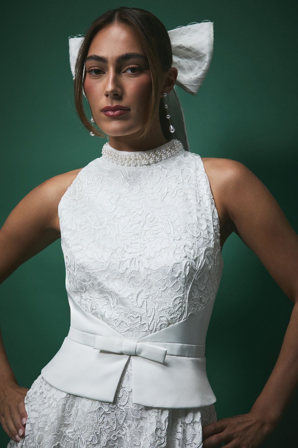 Coast Coast Women's Lisa Tan Lace Peplum Detail Midi Wedding Dress in White - 4