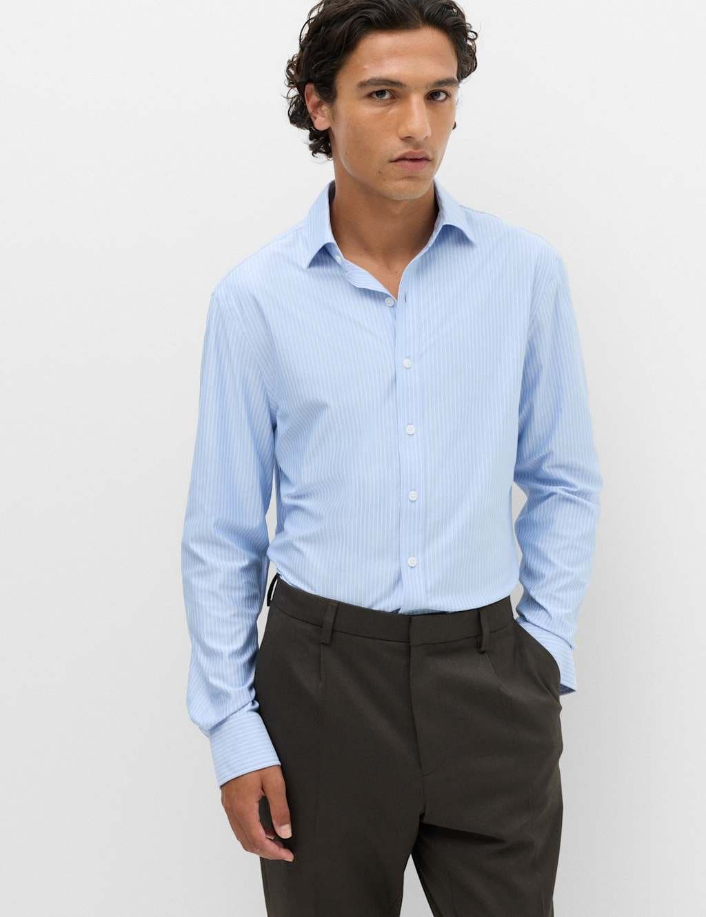 Marks & Spencer M&S Ultimate Regular Fit Jersey Striped Shirt Blue Mix