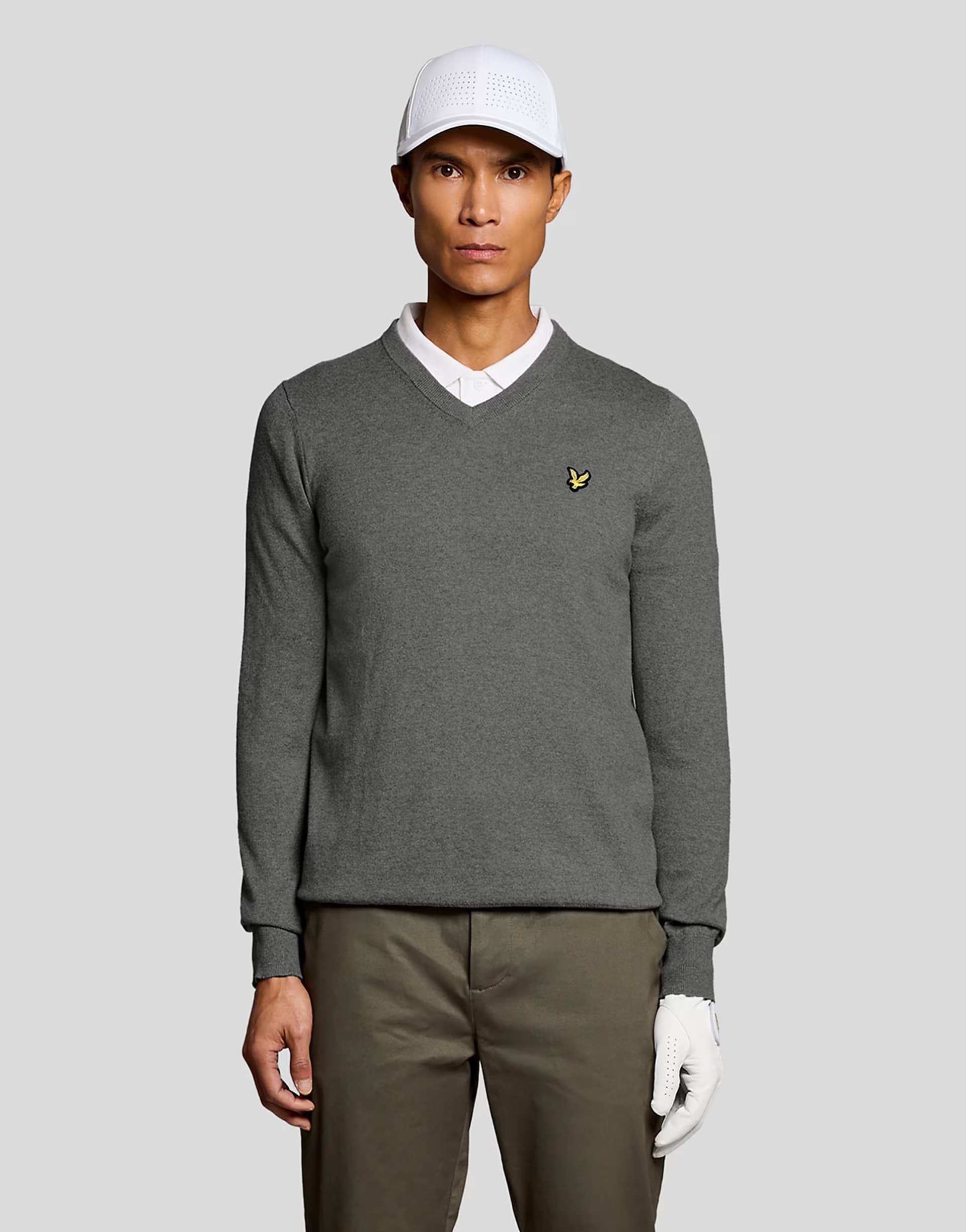 ASOS Lyle & Scott Mid knits golf v neck pullover in t28 mid grey marl