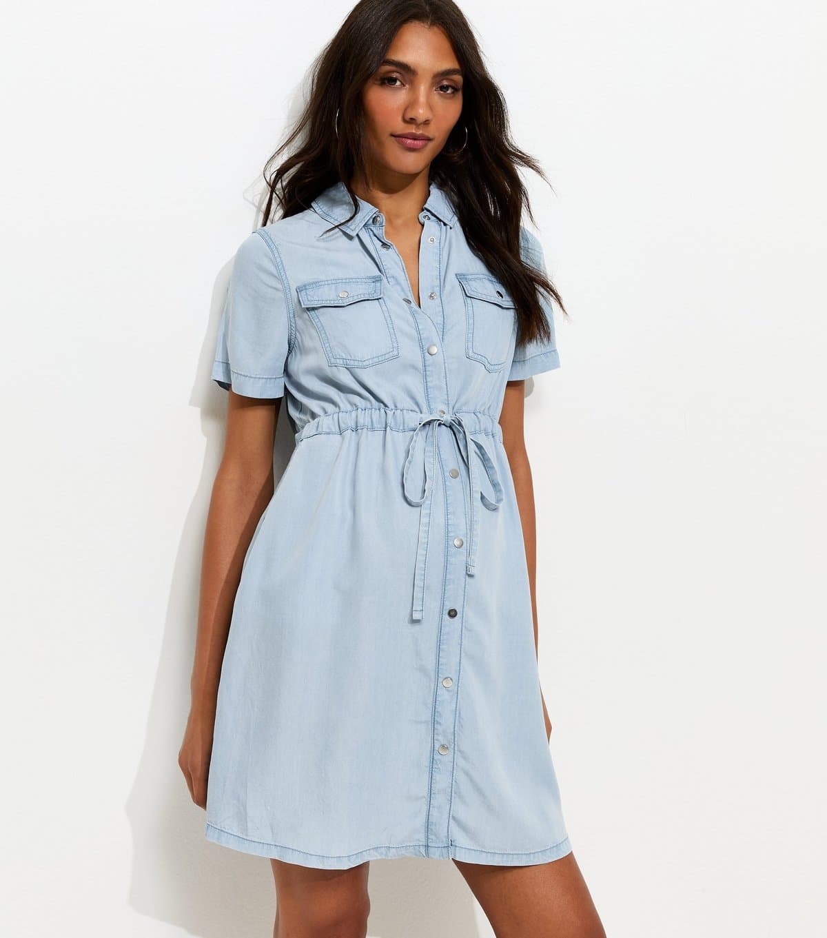 New Look Women's Maternity Light Blue Chambray Shirt Dress New Look