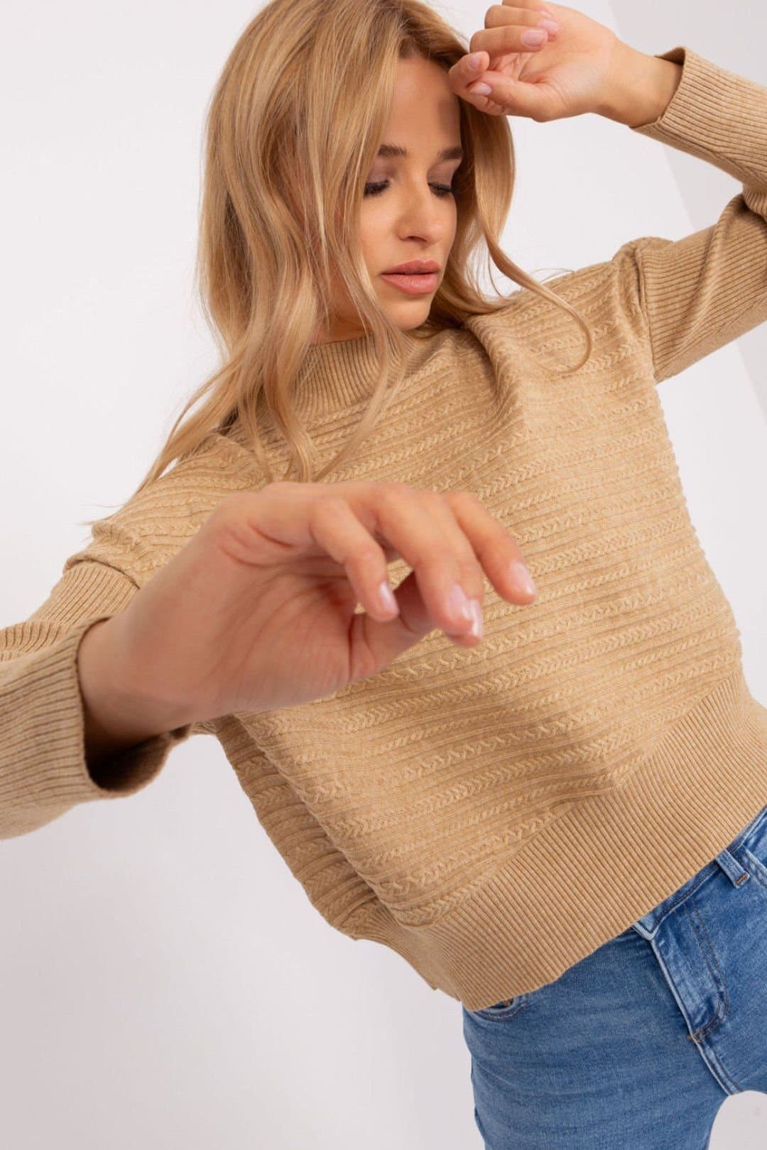 Love Lace Love Lace Women's Variegated Long Sleeve Low Turtleneck Sweater Style 186567 in Brown