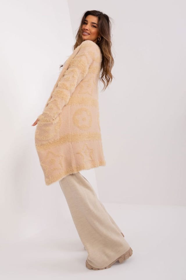 Love Lace Love Lace Women's Unbuttoned Textured Long Sleeve Cardigan Pockets Style 189214 in Beige - 2