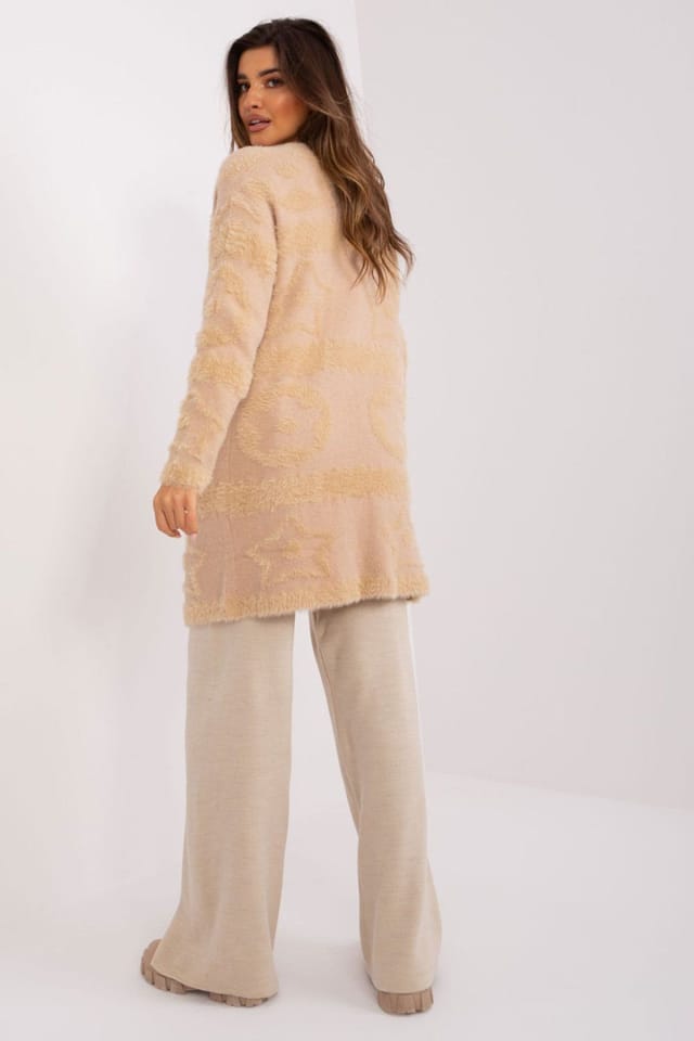 Love Lace Love Lace Women's Unbuttoned Textured Long Sleeve Cardigan Pockets Style 189214 in Beige - 3