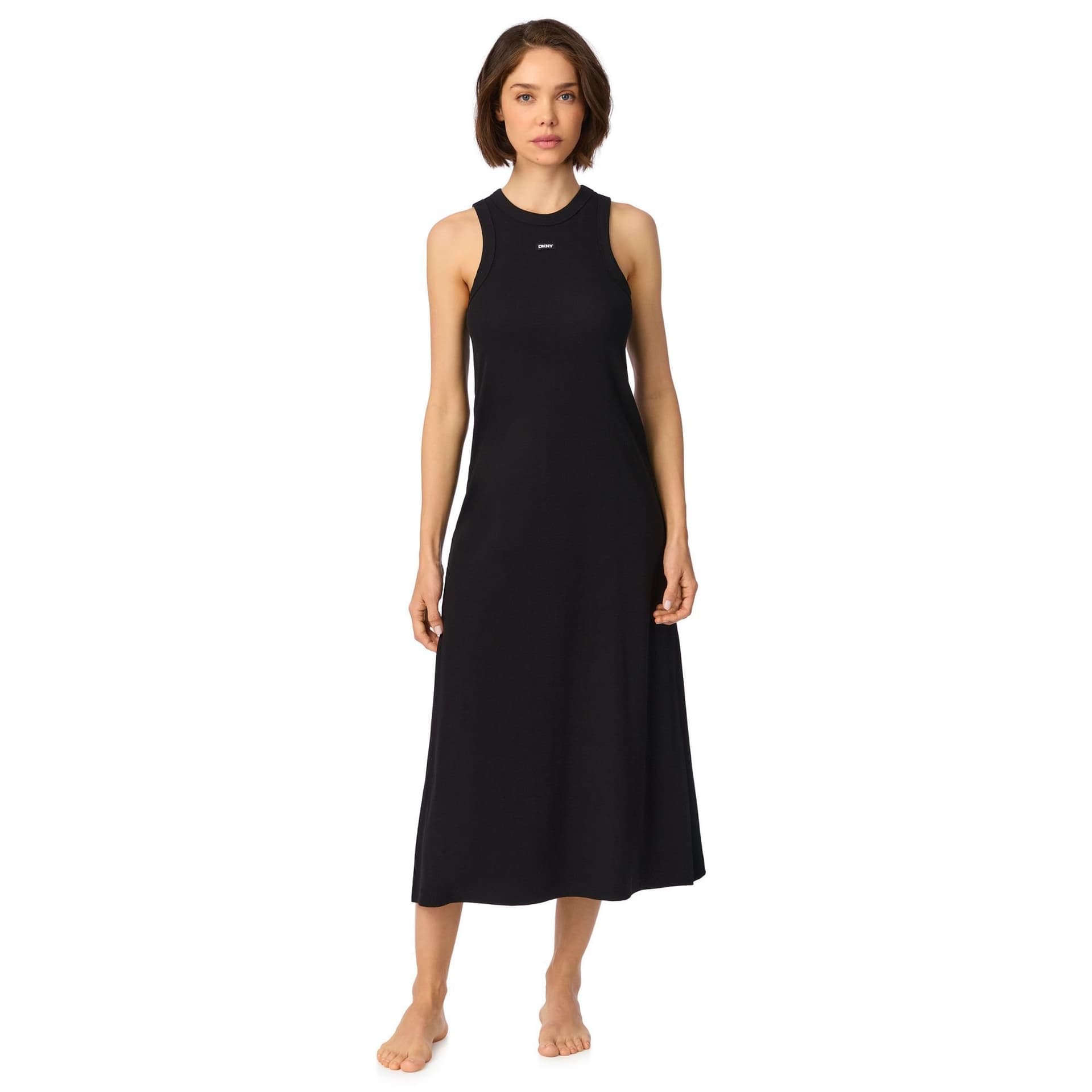 DKNY DKNY Women's 127cm Slim Fit Sleep Chemise in Black with Side Slits with Logo