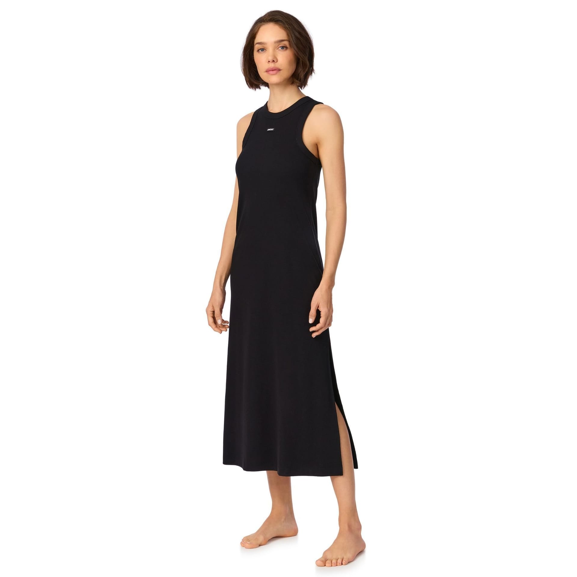 DKNY DKNY Women's 127cm Slim Fit Sleep Chemise in Black with Side Slits with Logo - 4
