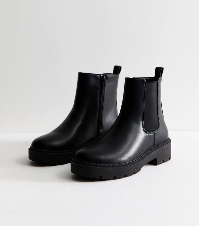 New Look Women's Black Faux Leather Chunky Sole Chelsea Boots Vegan New Look - 3