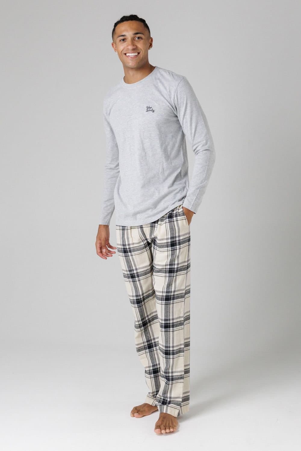 Tokyo Laundry Tokyo Laundry Men's Cotton Crew Neck Pyjama Set in Mid Grey