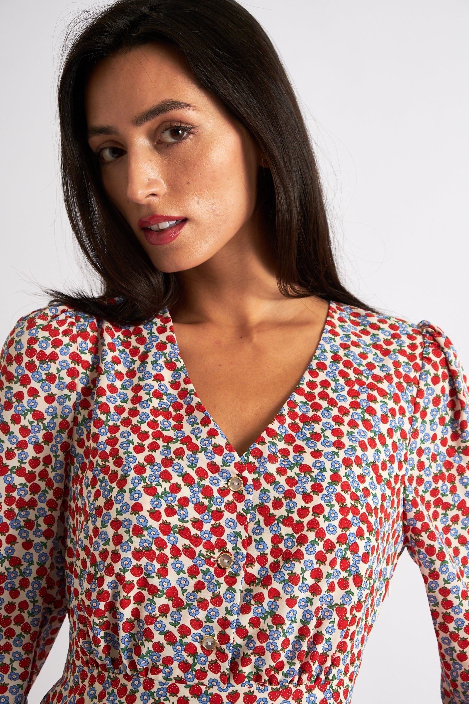 Louche Louche Women's Bathilde Strawberry Fields Print Midi Dress in Red - 3