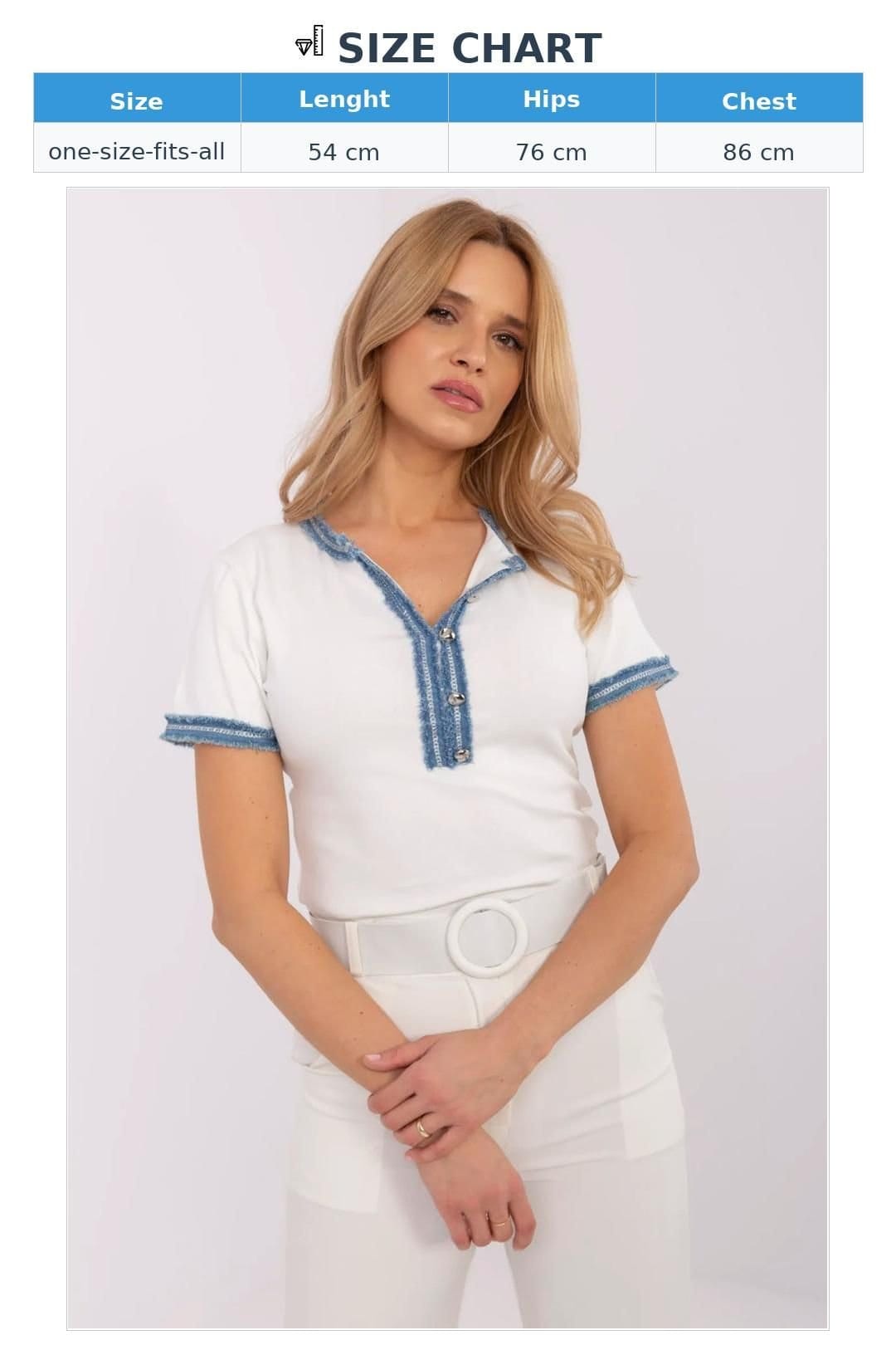 Love Lace Love Lace Women's Fitted Cotton Elastane V Neck Denim Button Blouse in White - 4