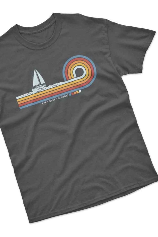 Bad Zebedee Bad Zebedee Men's Retro Lines Sailboat T-Shirt in Dark Grey - 2