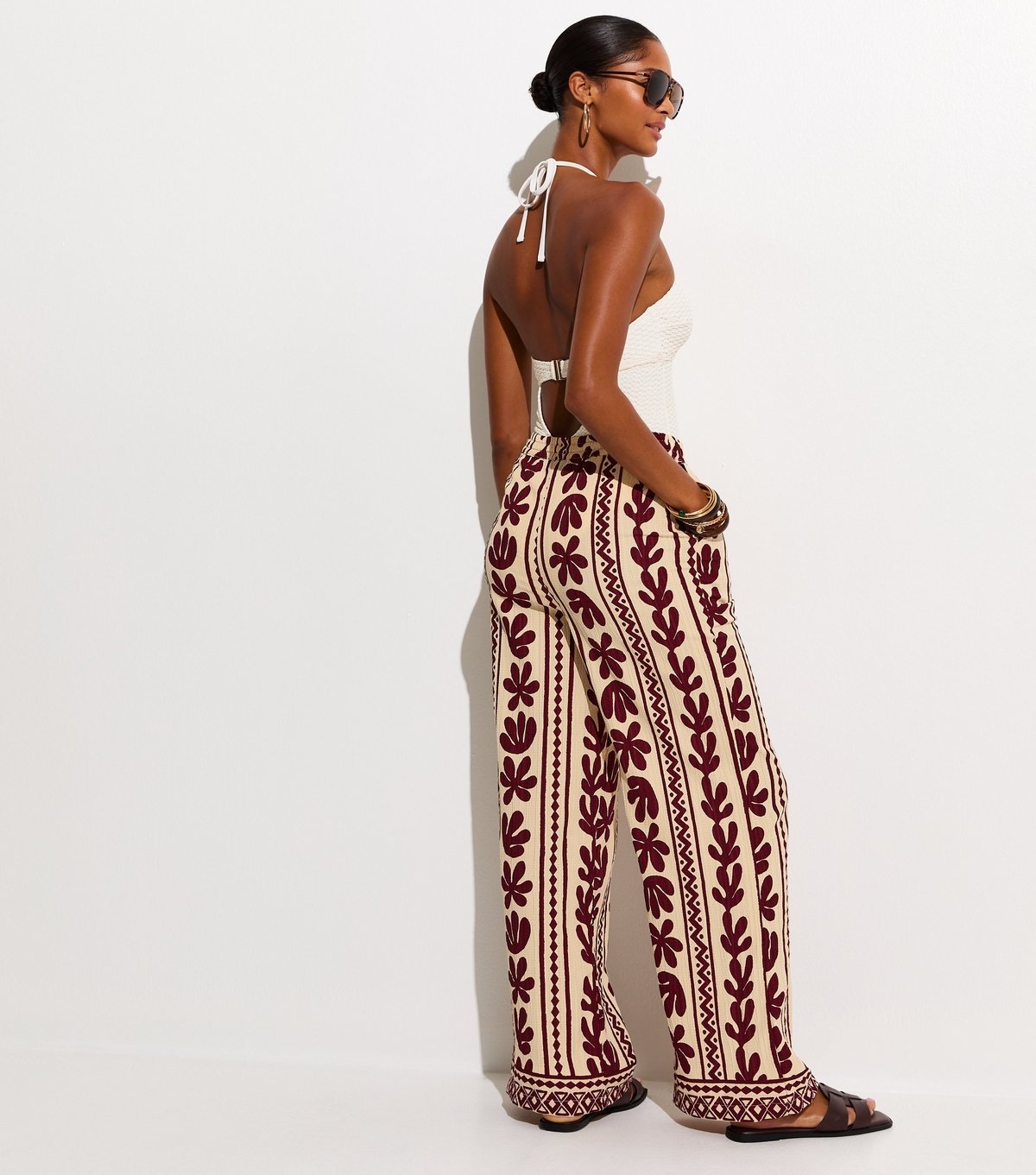 New Look Women's Brown Cactus Print Wide Leg Beach Trousers New Look - 4