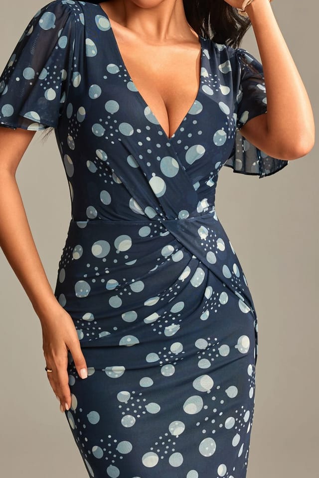 Jolie Moi Jolie Moi Women's Mesh Short Sleeve Midi Dress in Navy - 3