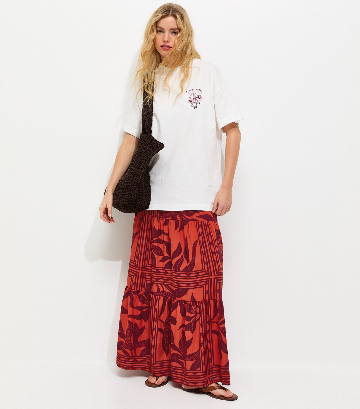 New Look Women's Red Leaf Print Tiered Maxi Skirt New Look - 3