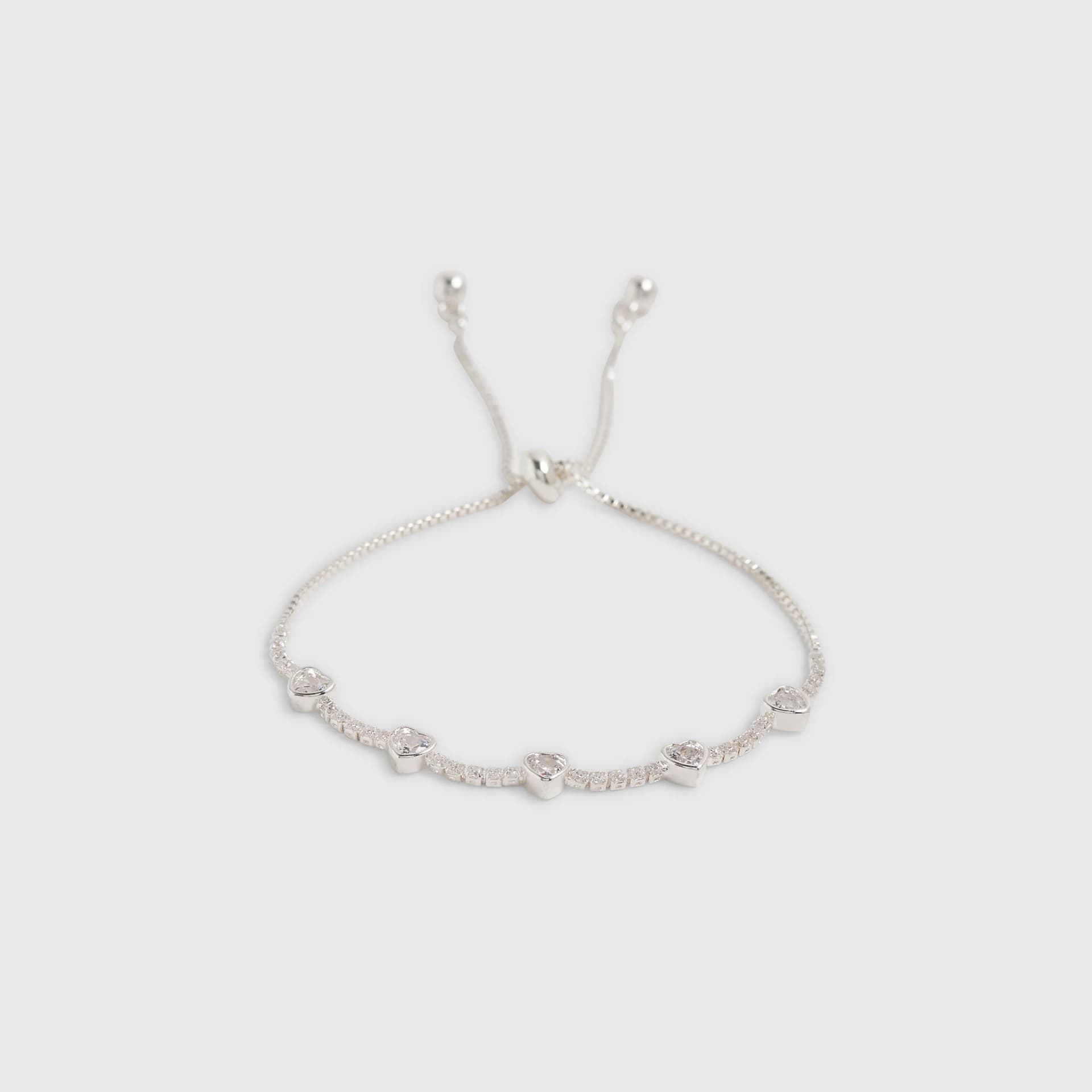River Island River Island Womens Silver Heart Diamond Simulant Tie Up Bracelet