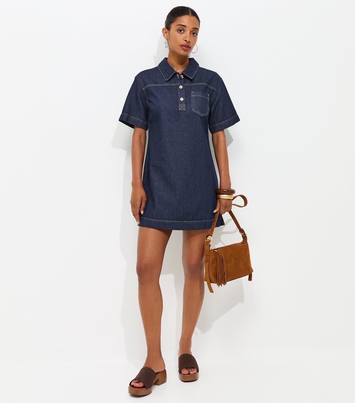New Look Women's Indigo Wash Denim Short Sleeve Tunic Dress New Look