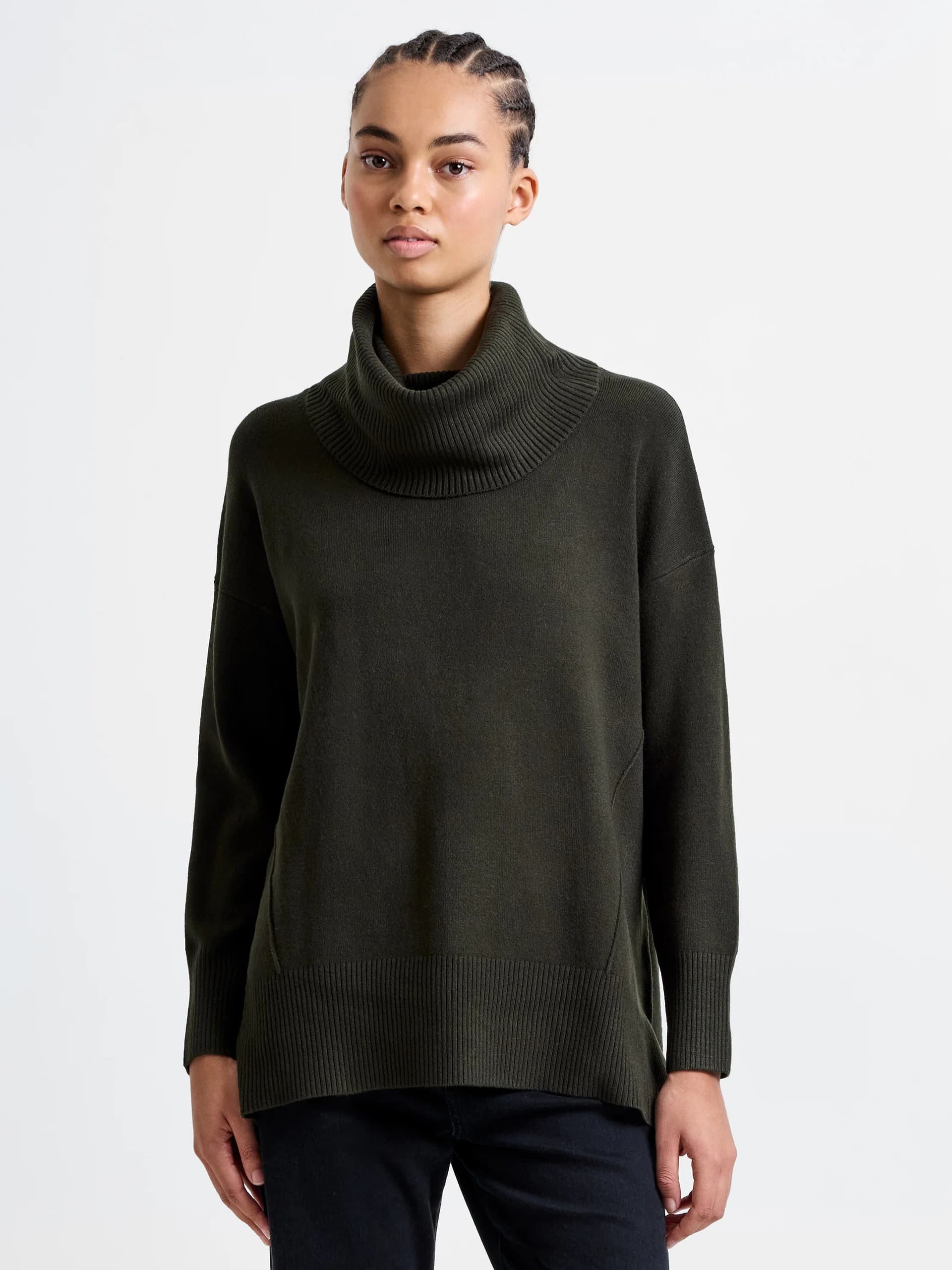 French Connection Babysoft Ribbed Cowl Neck Jumper Brunswick Green