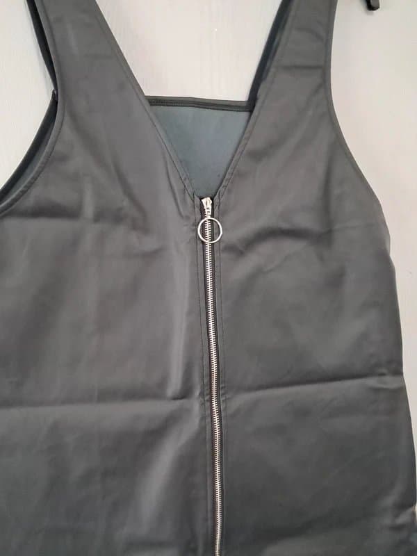 Shein Shein black leather look zip front pinafore
