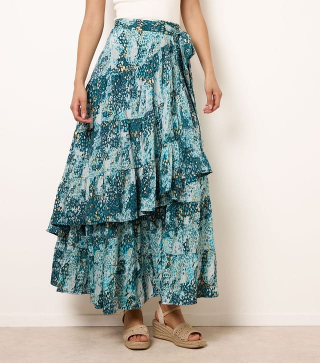 Blue Vanilla Women's Blue Wrap Tiered Maxi Skirt Blue Vanilla New Look - 2