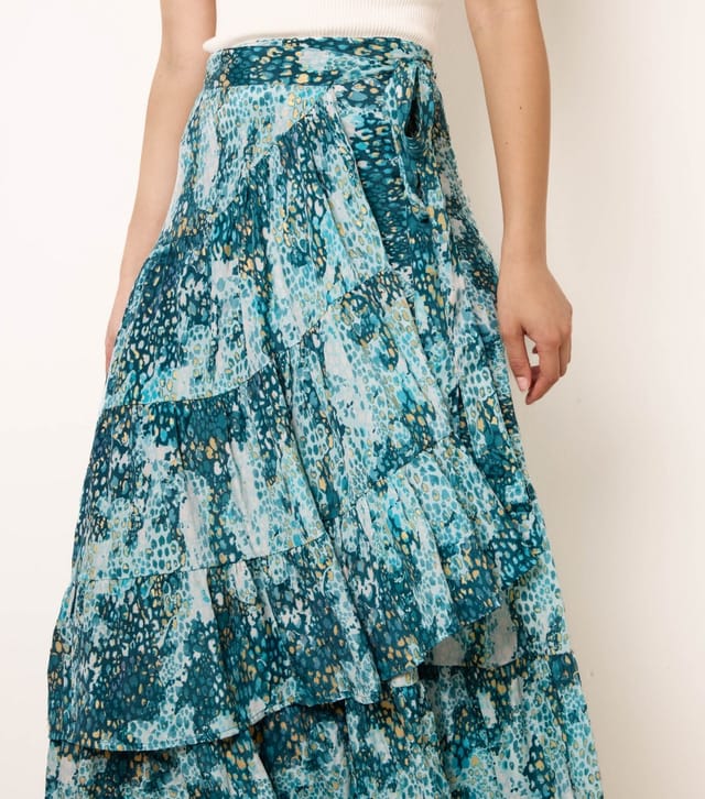 Blue Vanilla Women's Blue Wrap Tiered Maxi Skirt Blue Vanilla New Look - 3