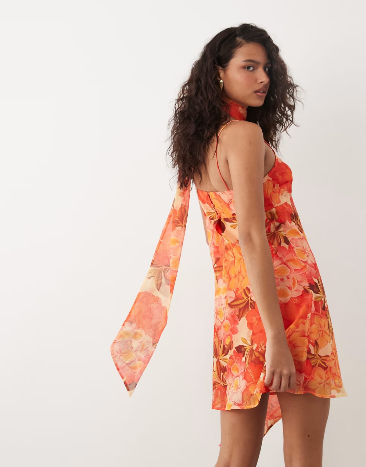 ASOS ASOS DESIGN cami mini dress with scarf in orange floral - 1