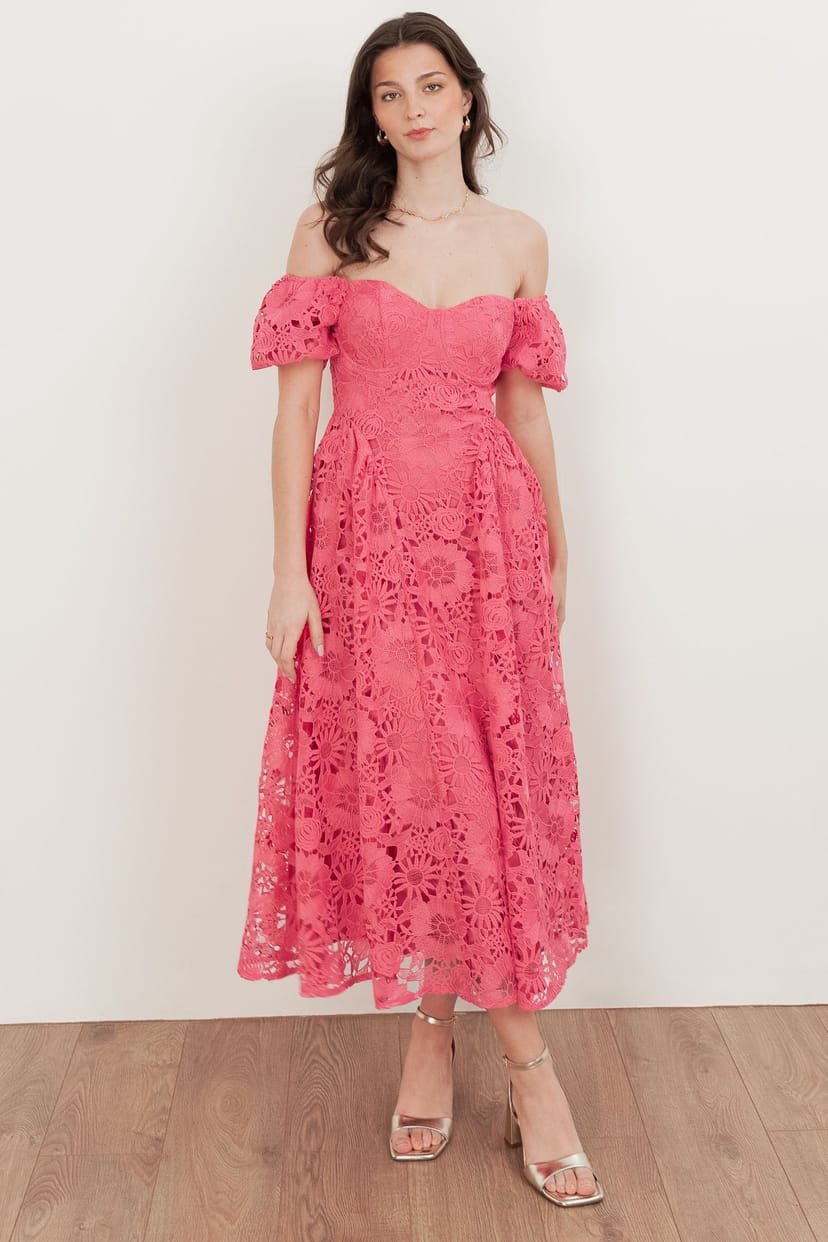 Maya Deluxe Maya Deluxe Women's Short Sleeve Lace Midaxi Dress in Pink - 1